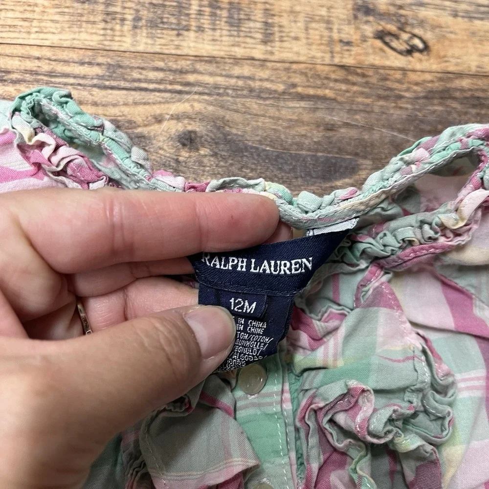 Ralph Lauren Ruffle Dress Baby‎ Girl 12m Plaid Preppy Logo Cotton Summer Coastal